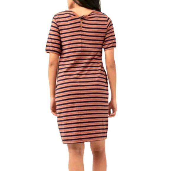 pact Dress‎ Avery Harvest Stripe Navy Blue Orange Organic Cotton Pockets Short S - Picture 3 of 16